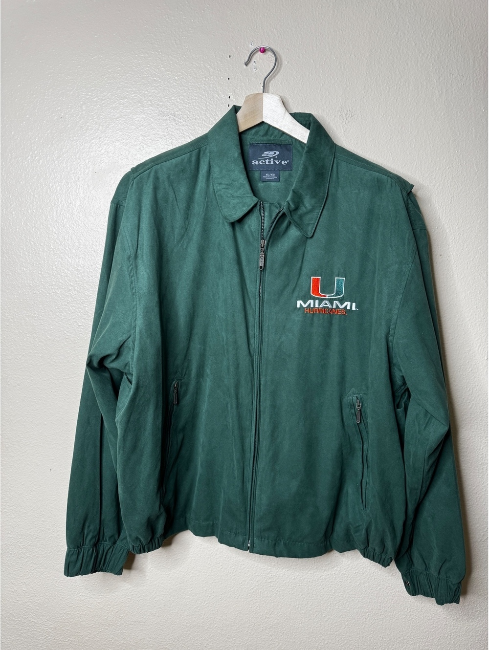Active Miami Hurricanes Full Zip Jacket Men’s XL Green Embroidered Windbreaker - Picture 2 of 11